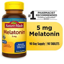 Nature Made Melatonin 5 mg Tablets, 100% Drug Free Sleep Aid for Adults, 90 Count