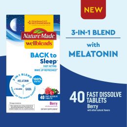 Nature Made Wellblends Back to Sleep Tablets, Melatonin 1 mg, L theanine, GABA, 40 Count
