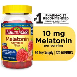 Nature Made Melatonin 10mg per serving Gummies, 100% Drug Free Sleep Aid, 120 Count