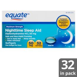 Equate Maximum Strength Nighttime Sleep Aid Softgels;  50 mg;  32 Count