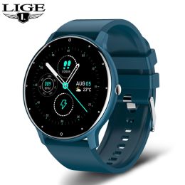 New Smart Watch Men Full Touch Screen Sport Fitness Watch IP67 Waterproof Bluetooth For Android ios smartwatch Men+box (Color: Blue, Ships From: China)