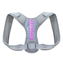 Women Men Univeral Adjustable Back Posture Corrector Shoulder Straightener Brace Neck Pain Relief (Color: Gray & Purple, Chest Circumference: 47-59 inch)