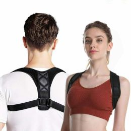 Women Men Univeral Adjustable Back Posture Corrector Shoulder Straightener Brace Neck Pain Relief (Color: Black, Chest Circumference: 24 - 43 inch)